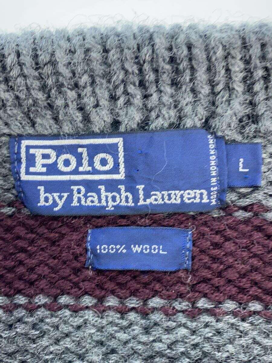 POLO RALPH LAUREN◆香港製/ワイドネックセーター(厚手)/L/ウール/GRY/ボーダー_画像3