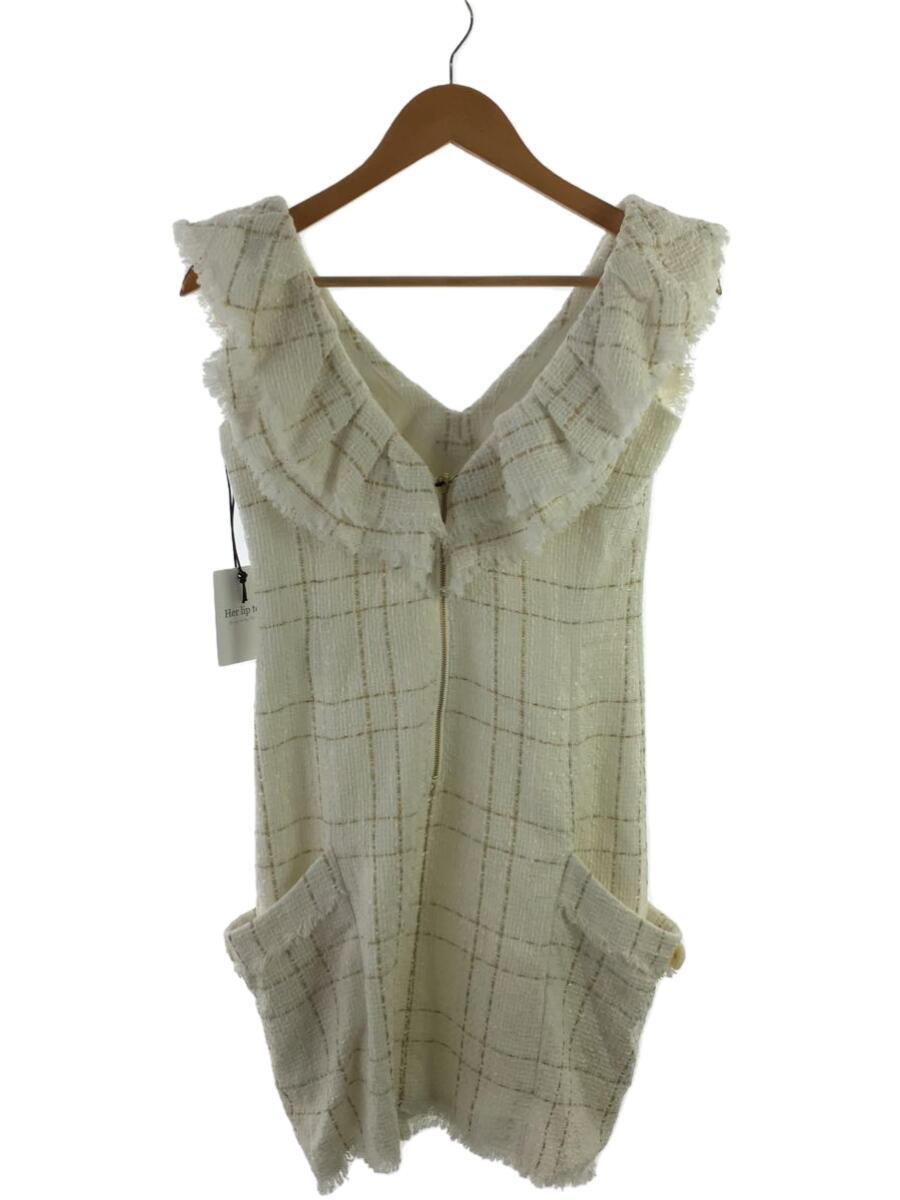 Her lip to◆Summer Tweed Dress/ノースリーブワンピース/M/ポリエステル/WHT/チェック