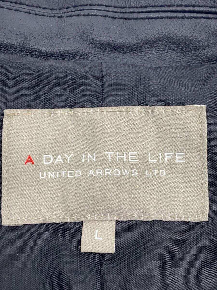 A DAY IN THE LIFE UNITED ARROWS◆ダブルライダースジャケット/L/レザー/BLK_画像3