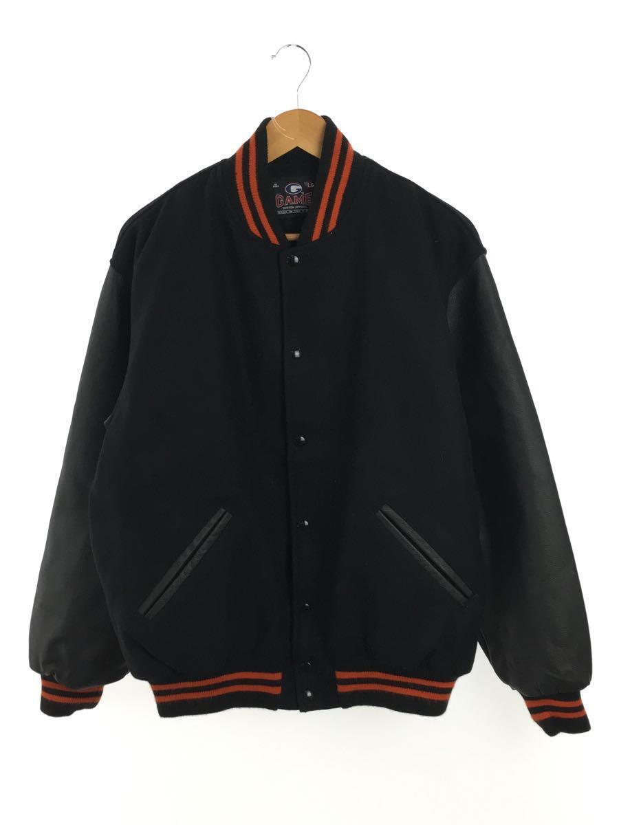GAME sportswear◆スタジャン/L/レザー/BLK