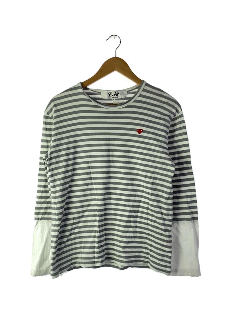 PLAY COMME des GARCONS◆長袖Tシャツ/L/コットン/GRY/ボーダー/AZ-T320_画像1