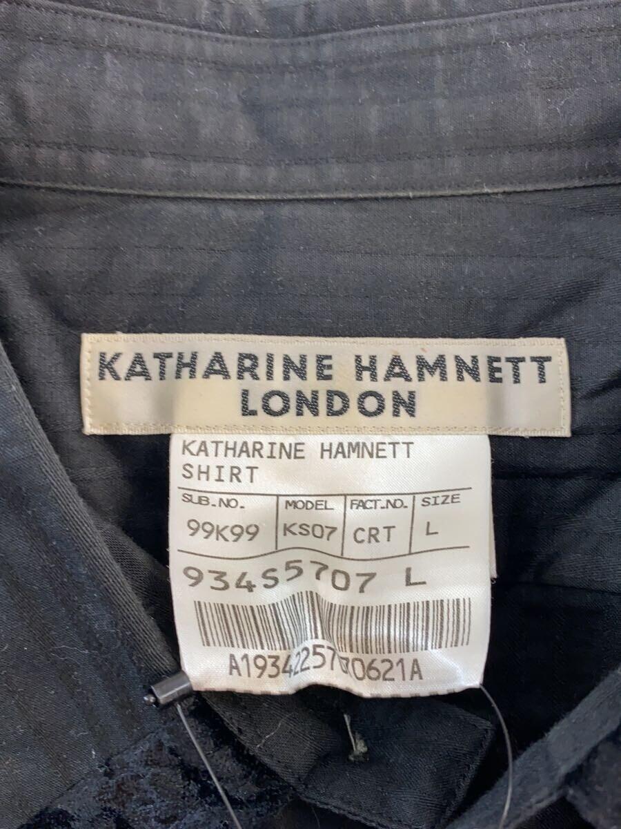 KATHARINE HAMNETT LONDON◆長袖シャツ/L/コットン/ブラック/無地/KS07_画像3