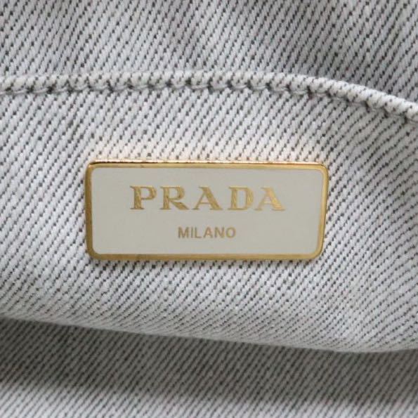 1円~ PRADA プラダ カナパ S ハンドバッグ トートバッグ 三角ロゴ ロゴプレート キャンバス デニム グレー レディース_画像10