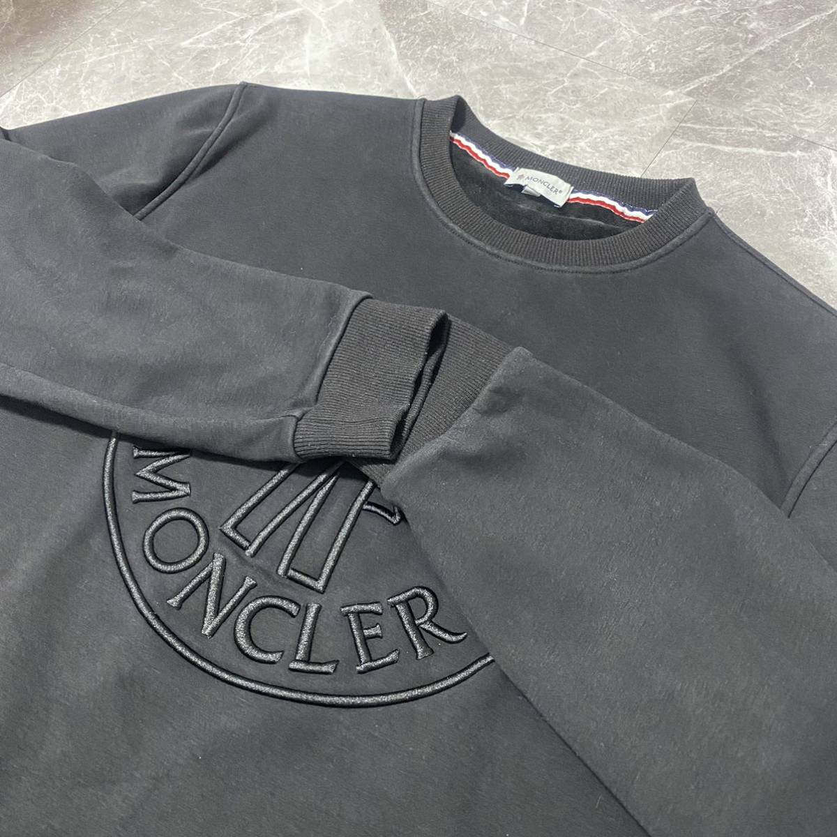 【モンクレール】大きめXXLサイズ 極暖!!裏起毛 長袖トレーナー スウェット コットン100% MONCLER ロゴ刺繍 人気の黒/ブラック ノームコア_画像5