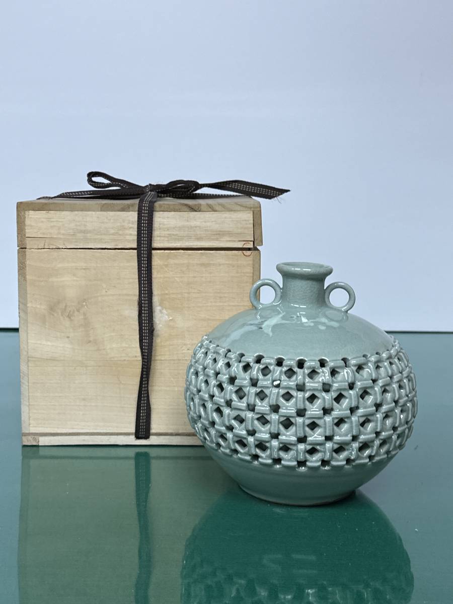 長谷川雅仙 紫斑銅 壷 花器 春陽 共箱 工芸品 美術品 花入 花瓶