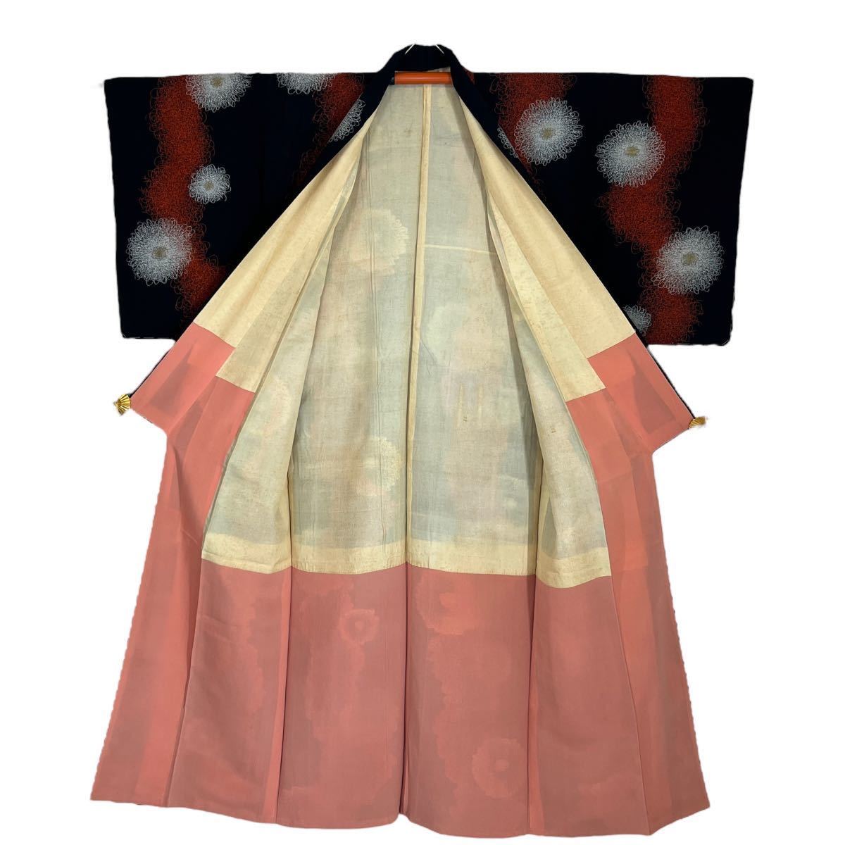 お召 小紋 袷着物 着物 きもの カジュアル着物 リサイクル着物 kimono 中古 仕立て上がり 身丈156cm 裄丈63.5cmの画像6