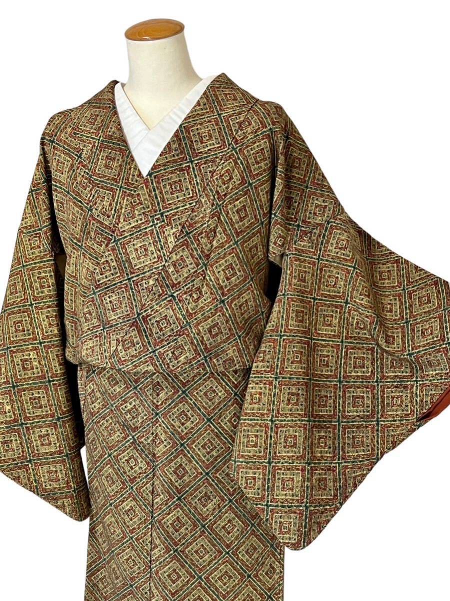 小紋 袷着物 着物 きもの カジュアル着物 リサイクル着物 kimono 中古 仕立て上がり 身丈155cm 裄丈62cm_画像2