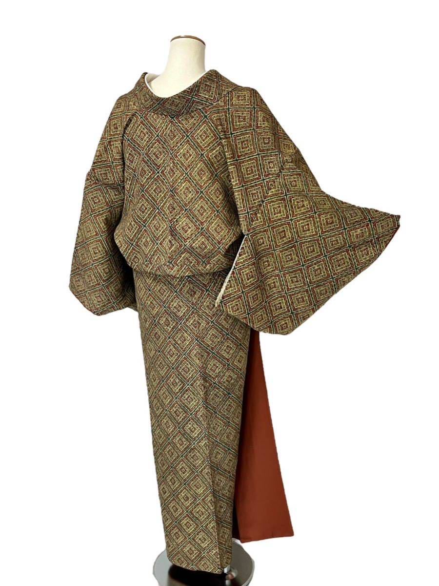 小紋 袷着物 着物 きもの カジュアル着物 リサイクル着物 kimono 中古 仕立て上がり 身丈155cm 裄丈62cm_画像4