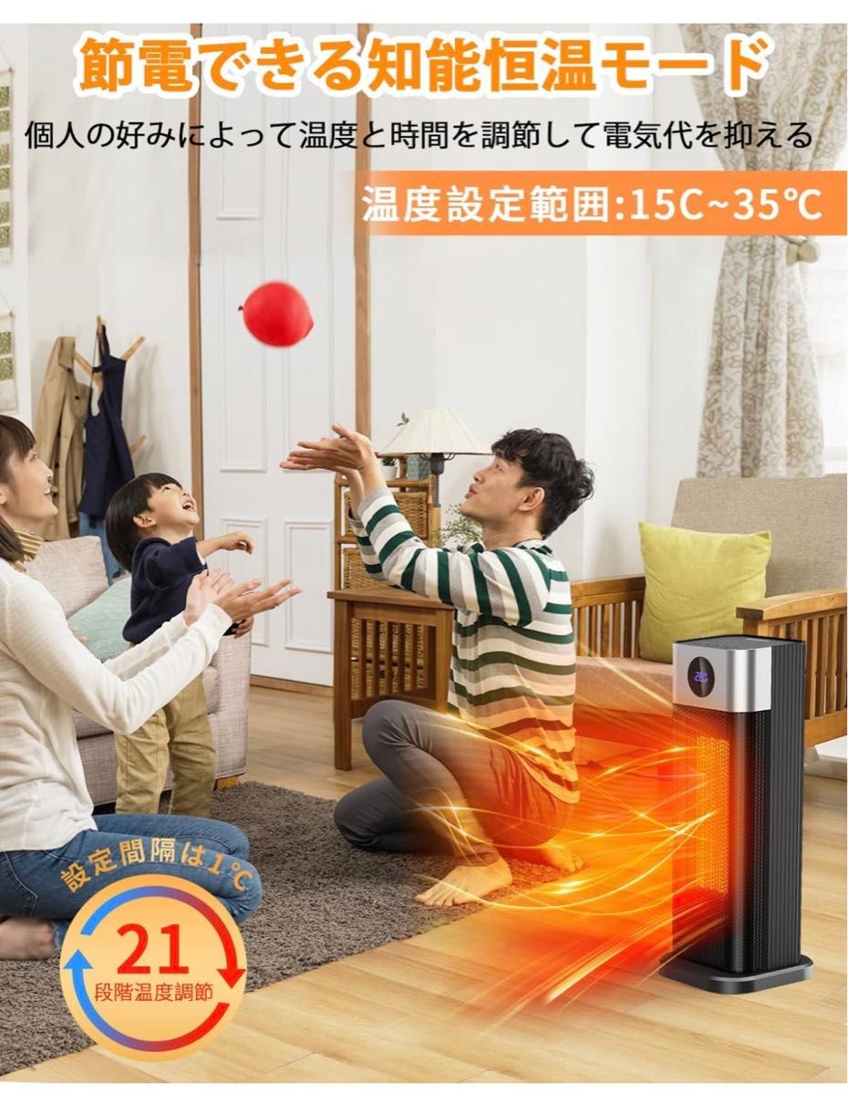 セラミックヒーター 電気ストーブ ヒーター 小型 ECO恒温運転リモコン