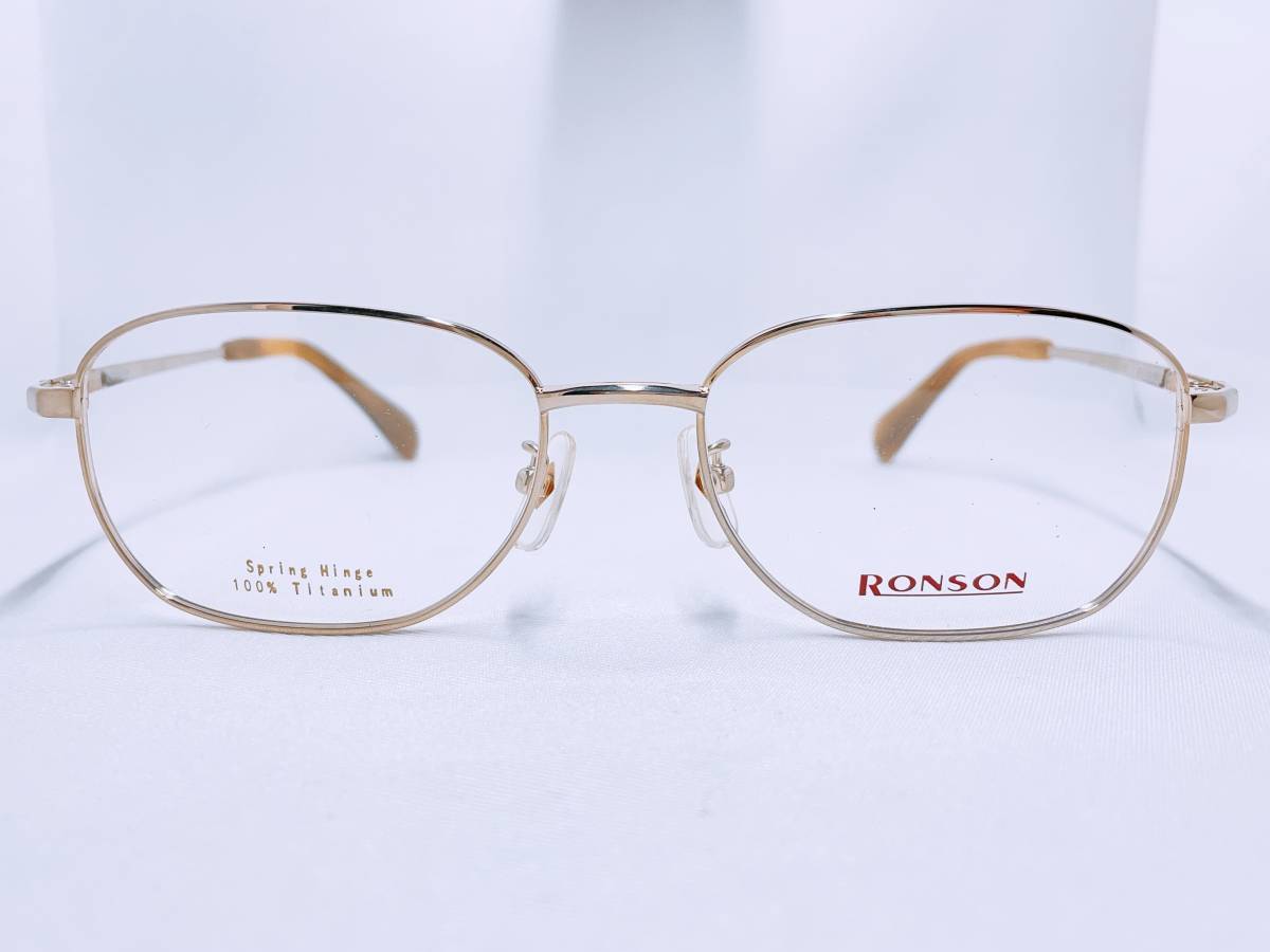 8B-24 メガネ メガネフレーム 眼鏡 RONSON ロンソン ブランド チタン 軽量 17g フルリム 金属 メンズ 男性 女性 レディース シンプル 金色_画像2