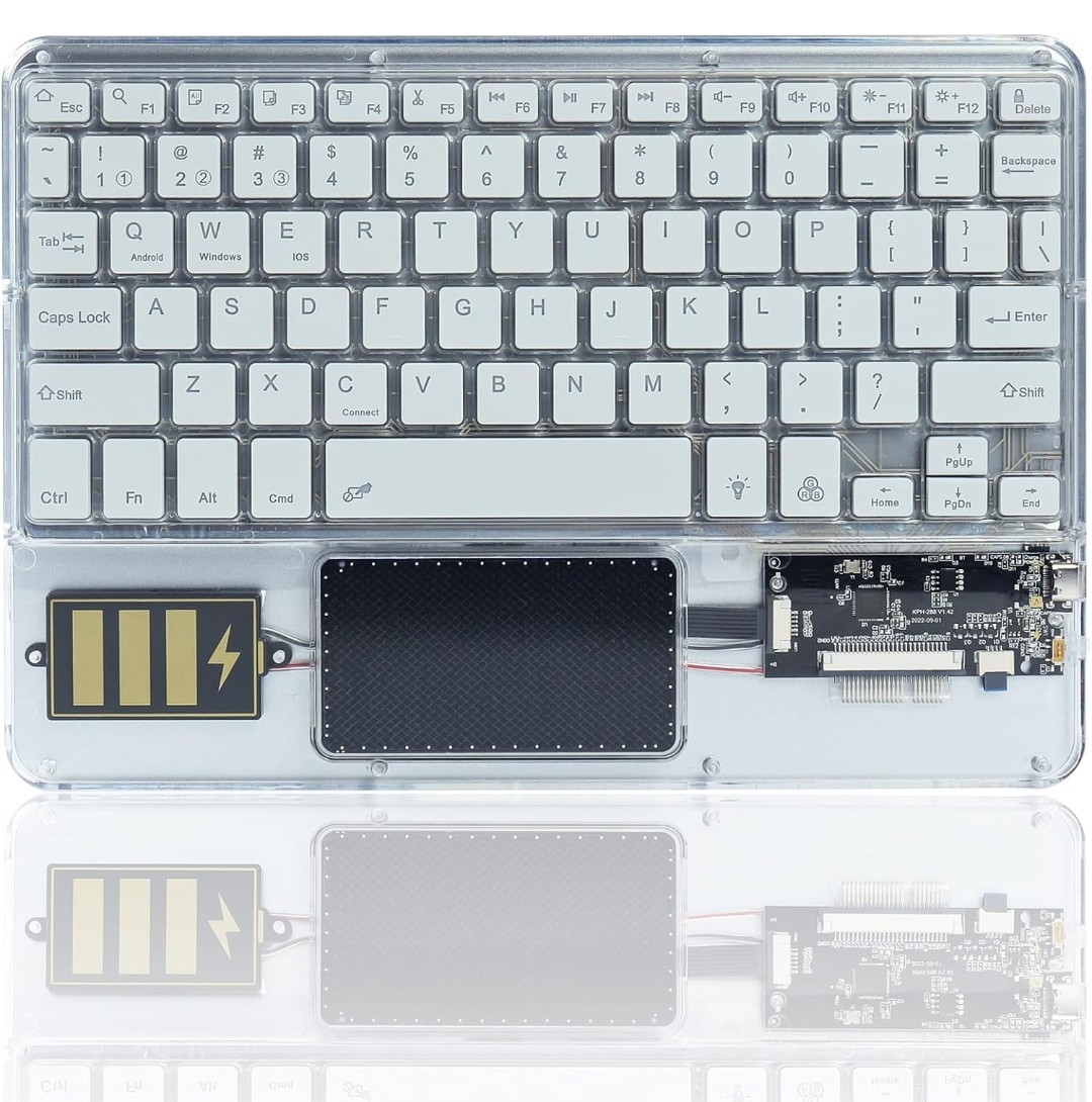 y012508fm 透明キーボード 3.0 Bluetooth 薄型 コンパクト Type-C 充電式 英語配列 9.7-10.5インチ タブレット スマホ 用 ホワイト_画像1