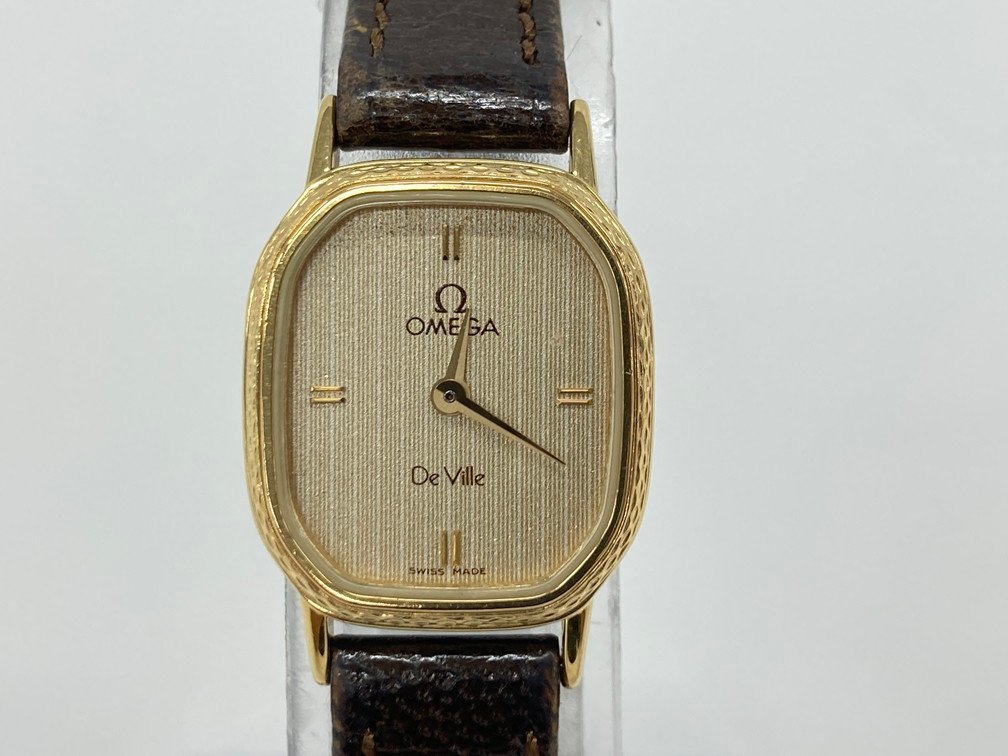 OMEGA オメガ SS/革 デヴィル クォーツ 1387 不動 【CAAN8037】_画像1