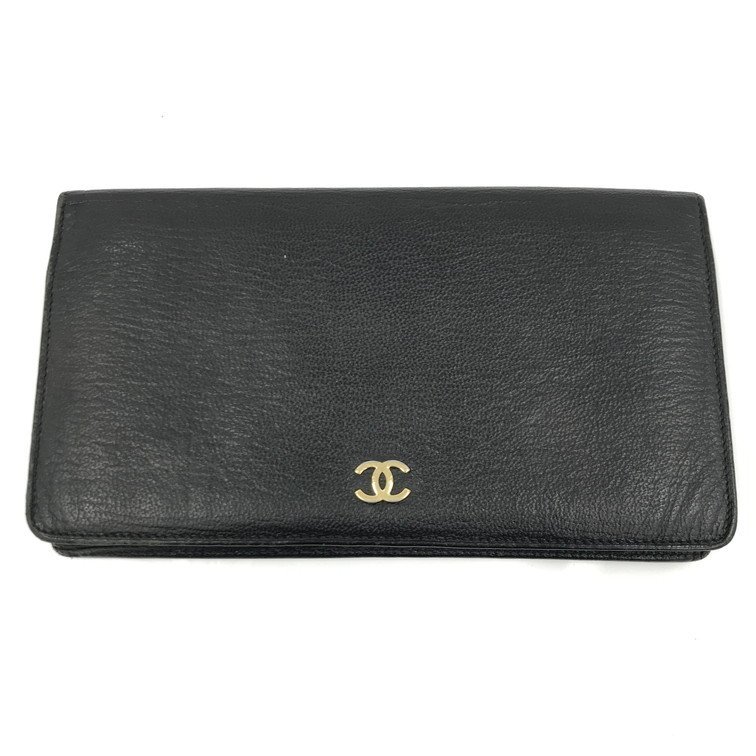 CHANEL シャネル レザー ココマーク 二つ折り 長財布 5542502【CAAR3009】_画像1