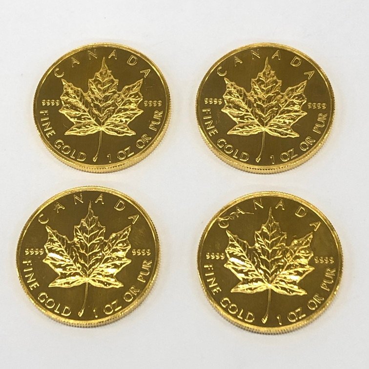 K24IG　カナダ　メイプルリーフ金貨　1oz　1990　4枚まとめ　総重量124.6g【CAAX0029】_画像1