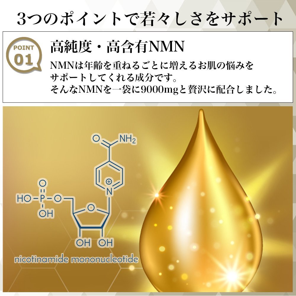 瓶タイプ 最安値への挑戦ＮＭＮを9000mg贅沢に配合！次世代エイジングケアサプリ　完全国内生産【富山県】 nmn サプリ 9000mg 90粒_画像3