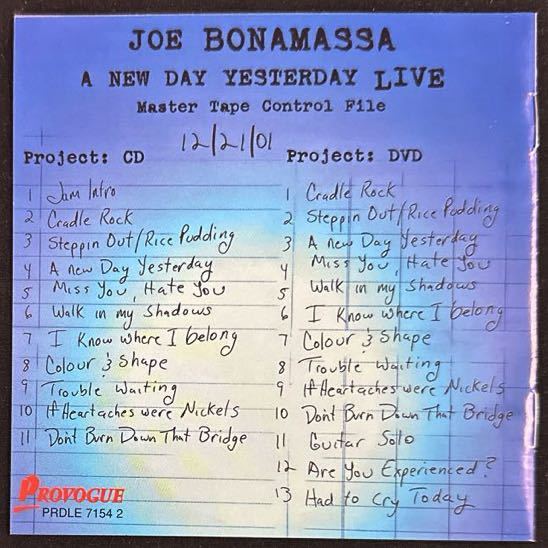 CD＋DVD！JOE BONAMASSA / ジョー・ボナマッサ / NEW DAY YESTERDAY LIVE / 2005年