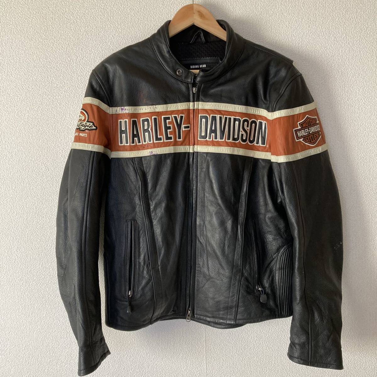 1円 Harley-Davidson レザージャケット ハーレーダビッドソン 革ジャン　シングルライダース　牛革　レザー　レーシングジャケット 古着　L_画像1