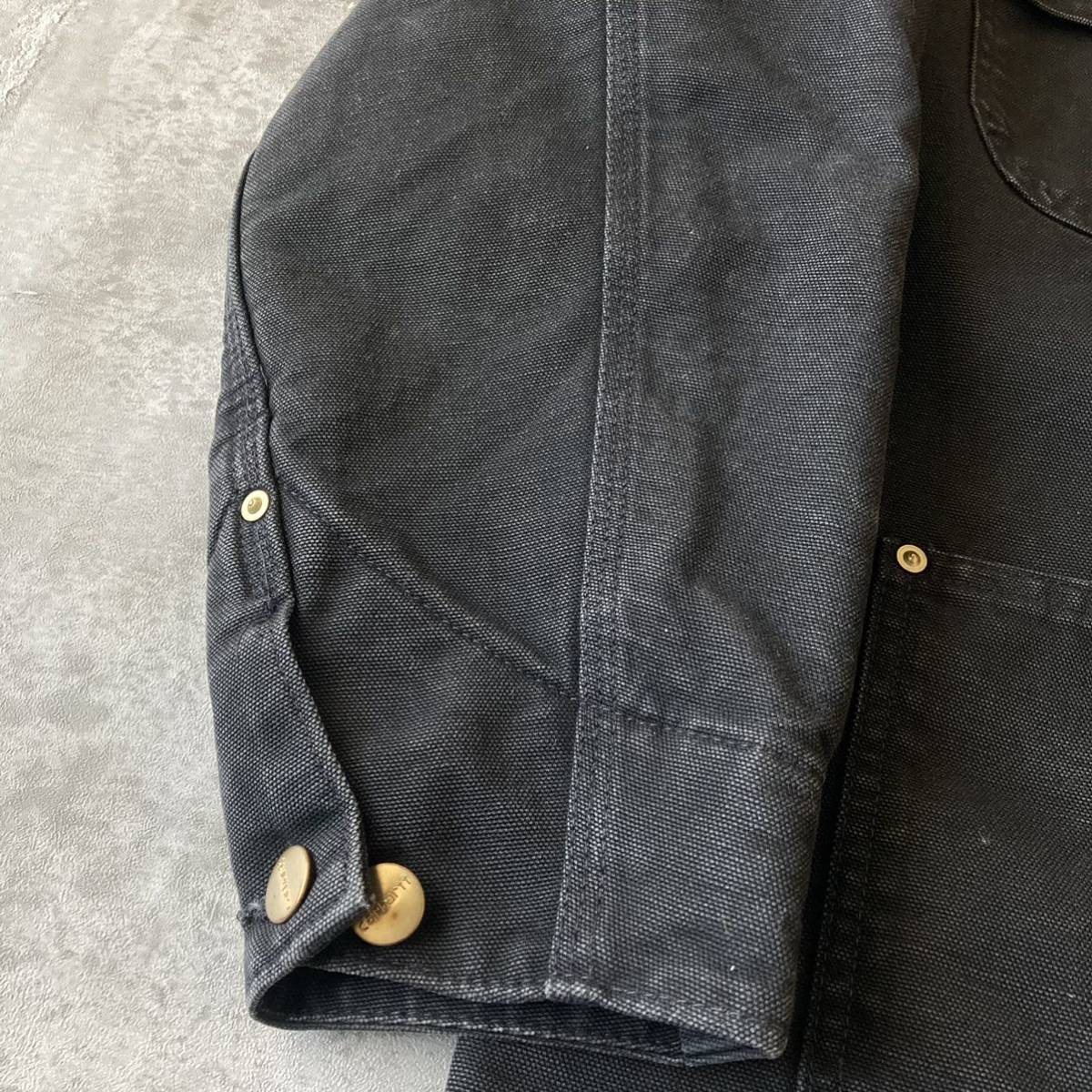 1円 80s~90s USA製 Carhartt ダック　カバーオール ブラック　カーハート チョアコート アメリカ製　ビンテージ　黒　42 ジャケット _画像6