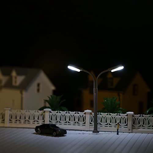 【残りわずか】 ホワイト 52mm 1:220 白色光 二重の街灯柱 5本入り ライト LED 鉄道模型 街灯柱 建物模型 道路灯_画像5