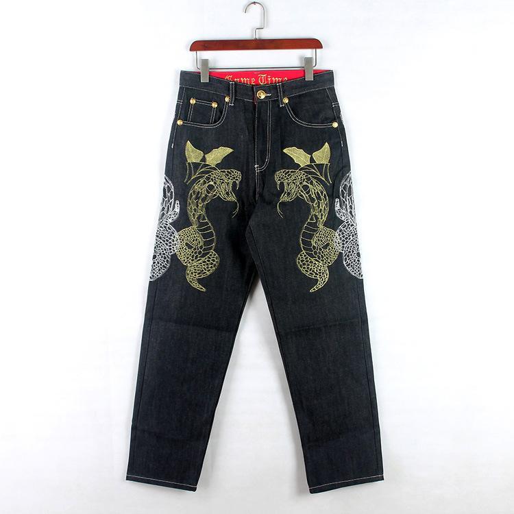 NEW peace pattern style embroidery jeans big size bar gi- style [44] -inch Denim jeans 