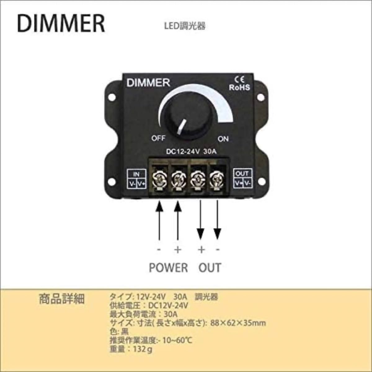 LED調光器 DC12-24V 30A ディマースイッチ 照明 調光スイッチ