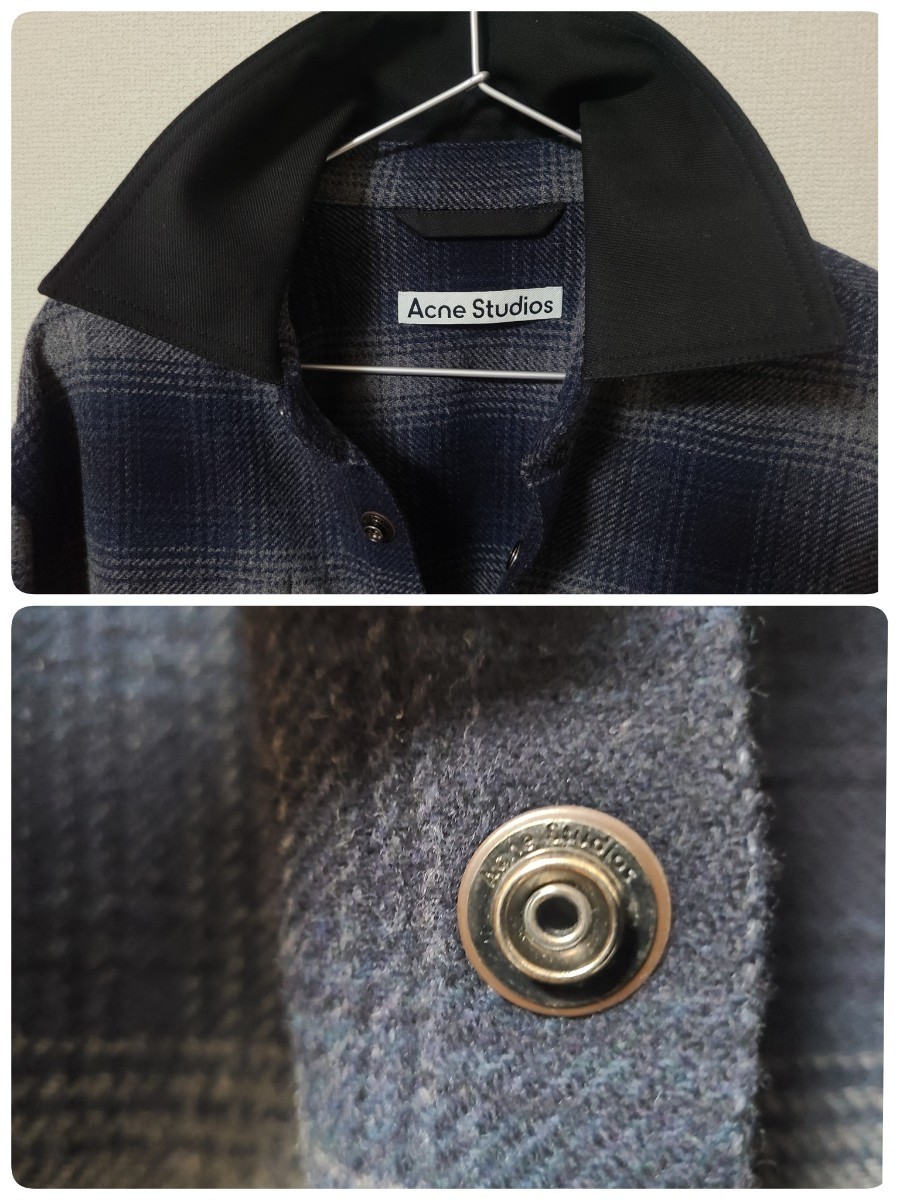 ★20AW Acne Studios Checked Wool-blend Jacket アクネストゥディオズ チェック ウール シャツ ジャケット サイズ44 中古★ジャンク扱い_画像8