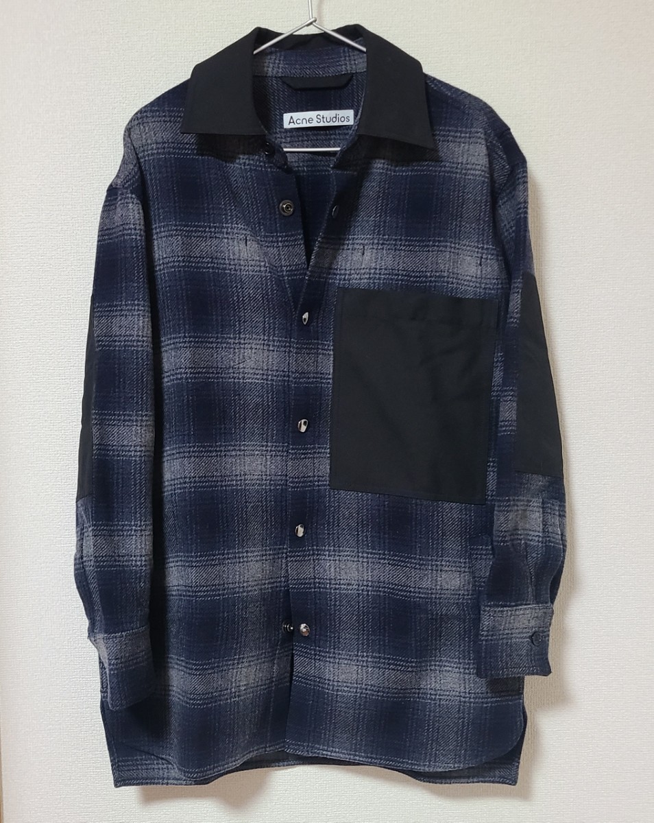 ★20AW Acne Studios Checked Wool-blend Jacket アクネストゥディオズ チェック ウール シャツ ジャケット サイズ44 中古★ジャンク扱い_画像4