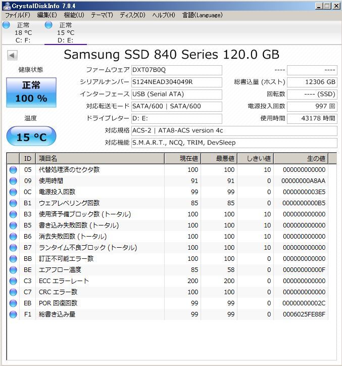 H028◇◆中古 Samsung SSD 840 Series 120GB SSD_画像1