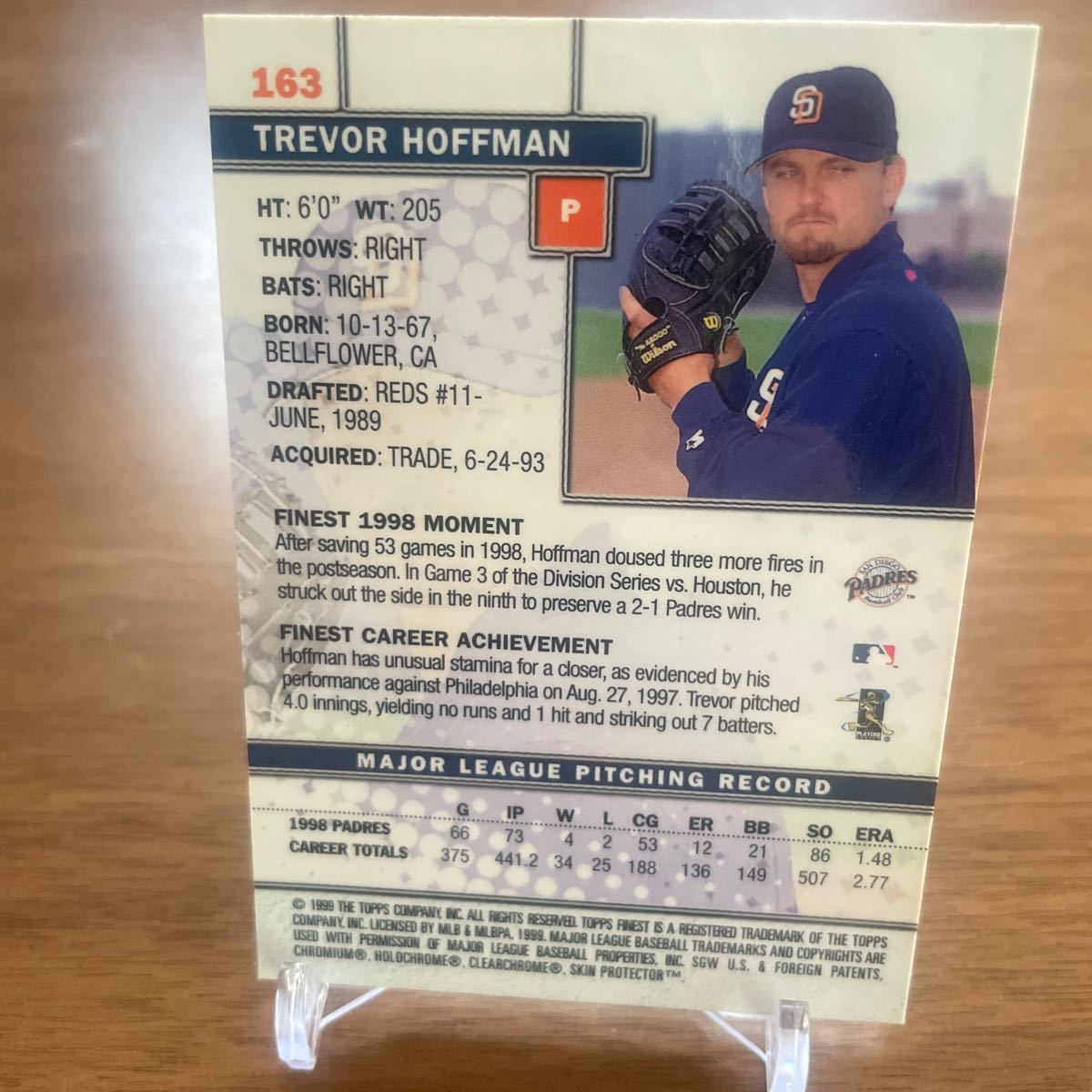 1999 Topps Finest Trevor Hoffman #163 Baseball カード_画像2