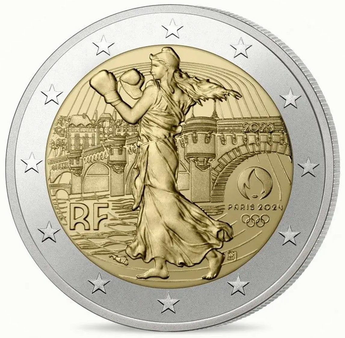 2023 フランス パリ2024 オリンピック開催記念 ブリスターパック入り 2ユーロ 硬貨の5色セット