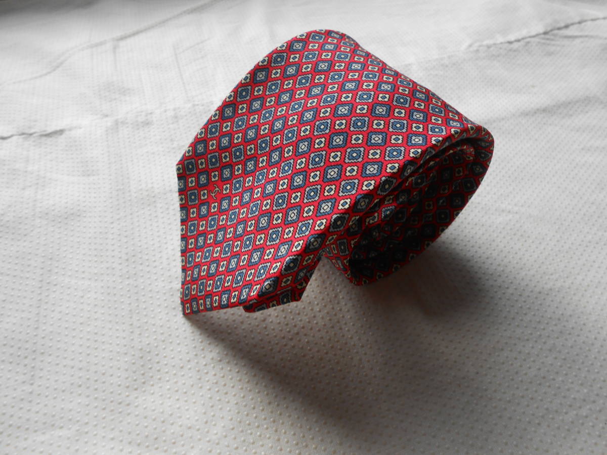C536美品高級CHANELシャネルオールドひし形総柄模様厚手ネクタイ赤の画像1