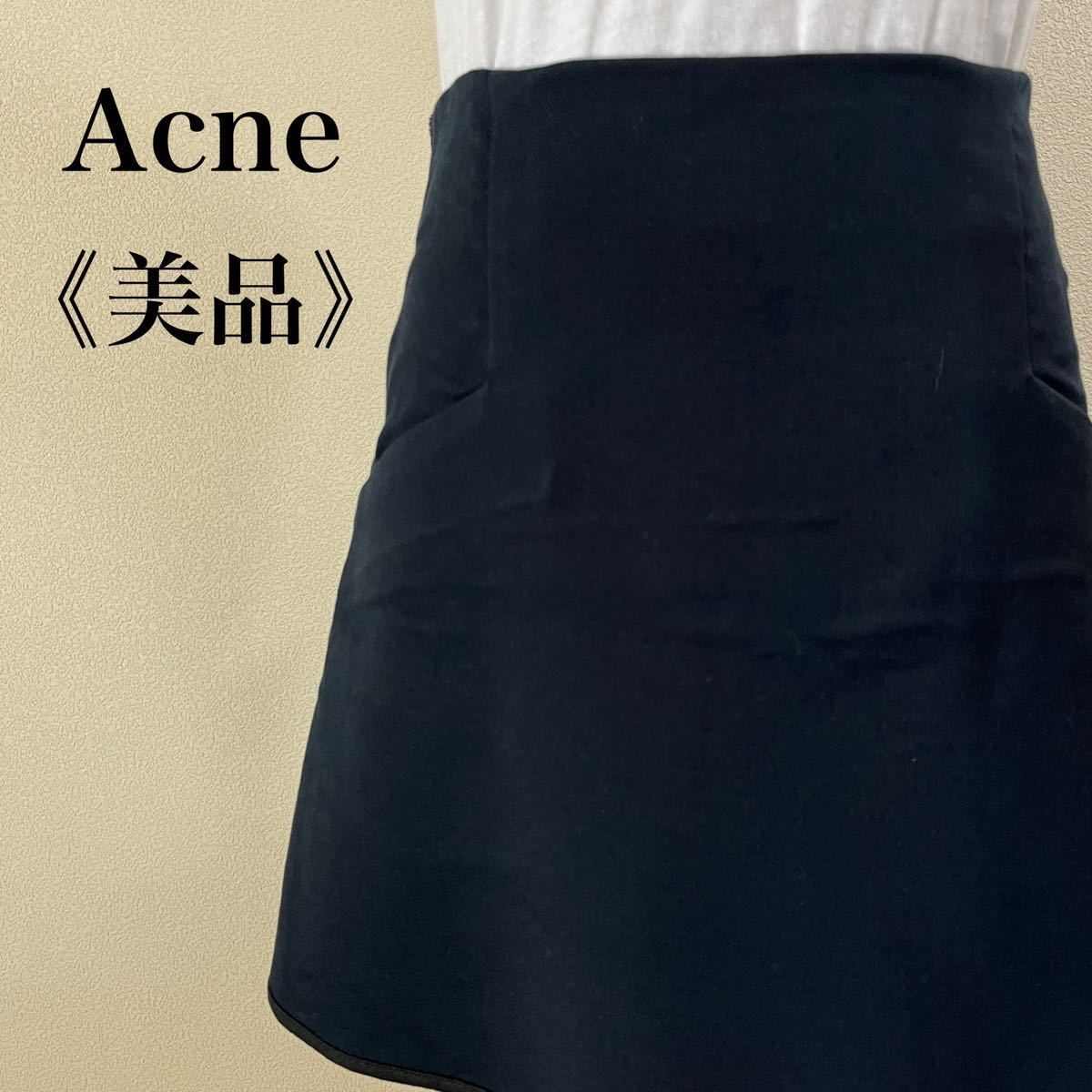 IK237 Acne Acne прекрасный Silhouette задний застежка-молния дизайн хлопок мини-юбка темно-синий серия хлопок царапина . загрязнения нет бесплатная доставка 