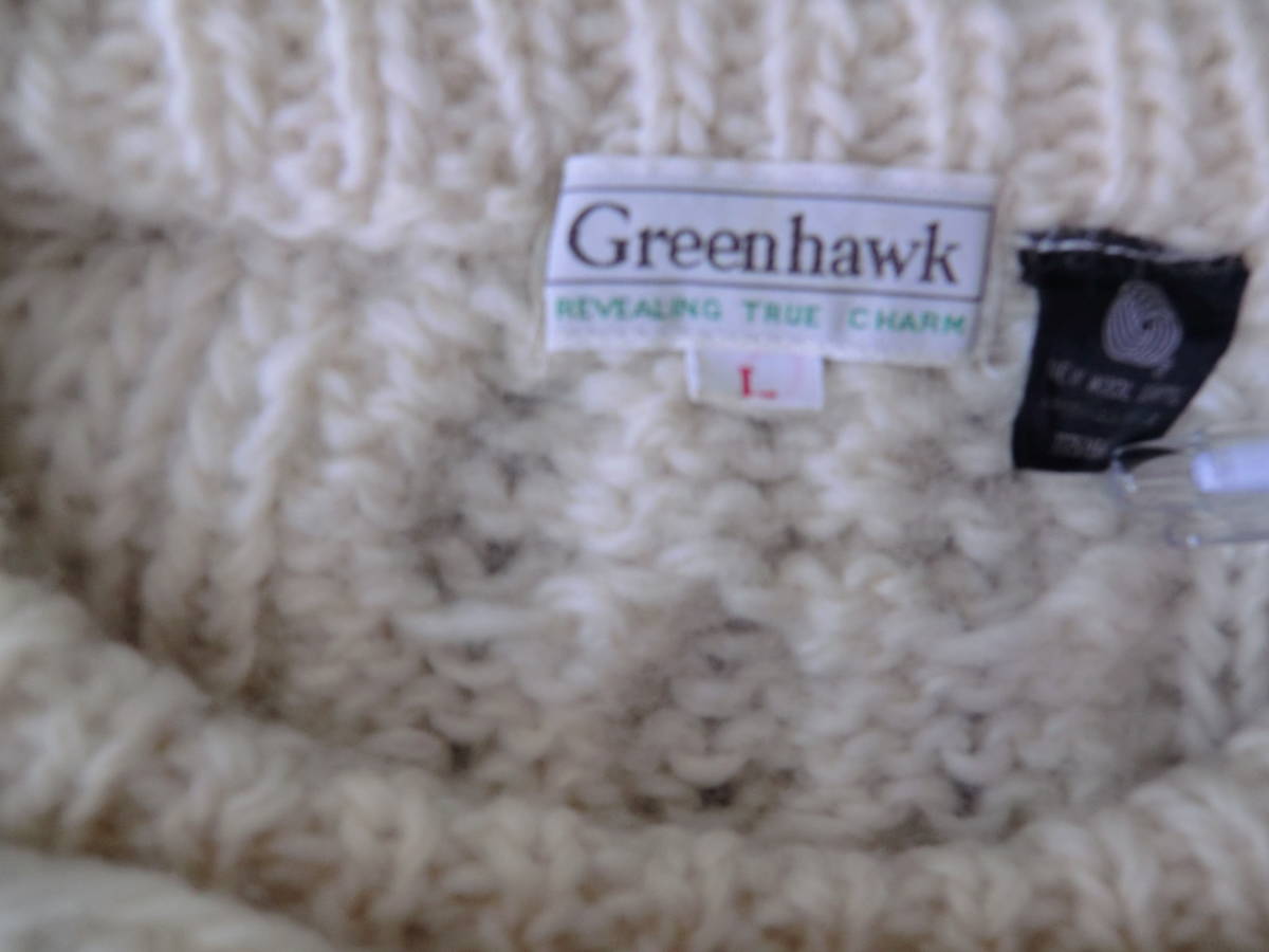 グリーンホーク　Green hawk 毛　100％　メンズ　セーター　フィッシャーマン　アラン　ニット　ウール　Ｌサイズ　アイボリー　暖かい　_画像6
