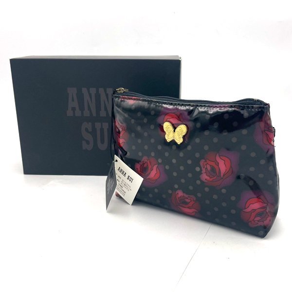  unused *ANNA SUI/ Anna Sui mirror attaching pouch rose pattern butterfly . make-up supplies race case bag-in-bag organizer 