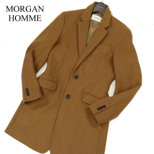 MORGAN HOMME モルガン オム 秋冬 メルトン ウール★ スリム チェスター コート Sz.M　メンズ キャメル　C4T00098_1#N_画像1