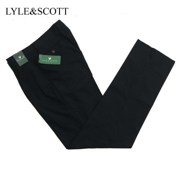 【新品 未使用】 LYLE&SCOTT ライル＆スコット 通年 ストレッチ 吸水速乾★ 2タック スラックス パンツ Sz.85cm　メンズ 黒　C4B00036_1#R_画像1