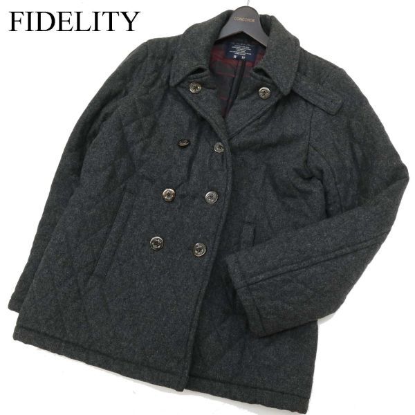 FIDELITY フィデリティ 秋冬 裏地チェック ウール★ 中綿 キルティング Pコート Sz.L　メンズ グレー　C4T00168_1#N_画像1