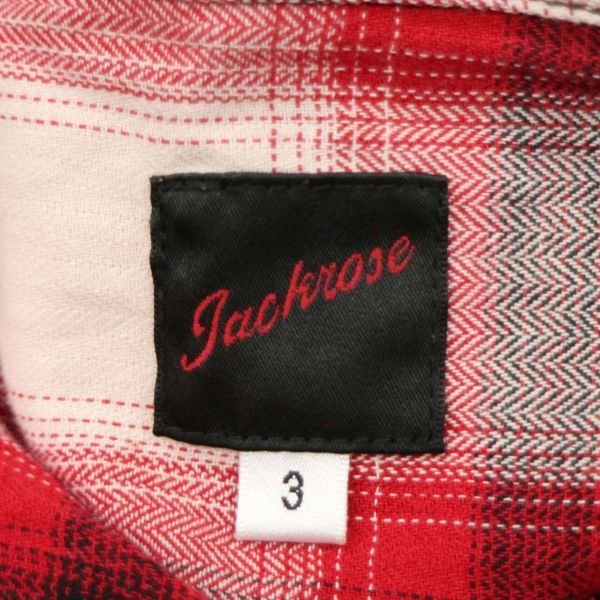 JACKROSE ジャックローズ 通年 ロゴ刺繍★ 長袖 ワーク チェック シャツ Sz.3　メンズ 赤系　C4T00451_1#C_画像6