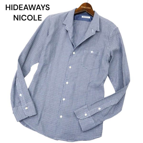 HIDEAWAYS BLACK by NICOLE ハイダウェイ ニコル 総柄★ 長袖 ジャガード アラカルト イタリアンカラー シャツ Sz.46 メンズ　C4T00537_1#C_画像1