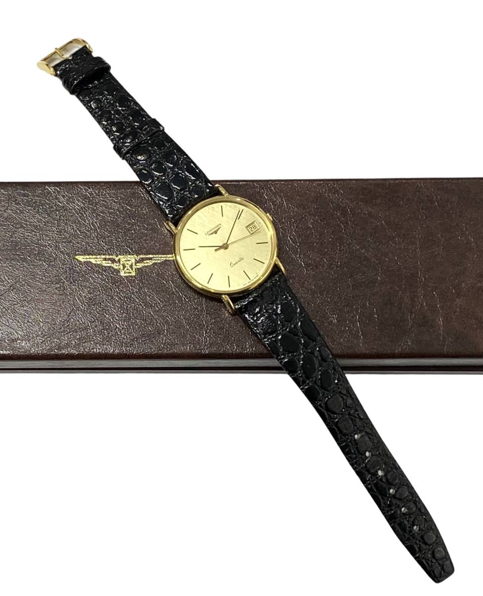 817-1221 ☆ 蔵出し 美品 ☆ ロンジン LONGINES 6399 1 金張り 32mm 3針 カレ付 クオーツ オリジナル尾錠/クロコ 発売当時定価￥115.000- _画像2