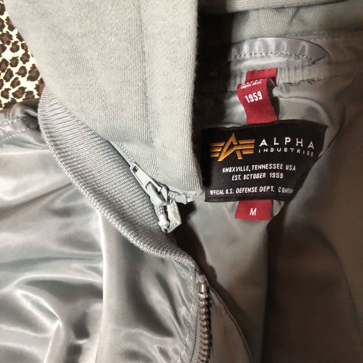 美品 ALPHA INDUSTRIES フード付 MA-1 ジャケット Mサイズ ミリタリー 軍物 ブルゾン フライトジャケット アルファインダストリーズ_画像6