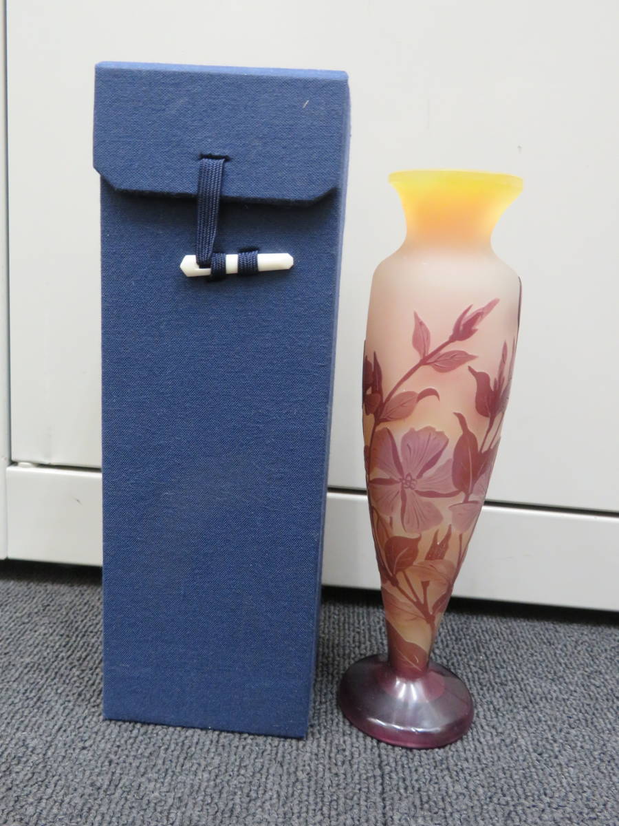 ■□73861 Emile Galle エミール・ガレ 花瓶 フラワーベース 花器 被せガラス□■