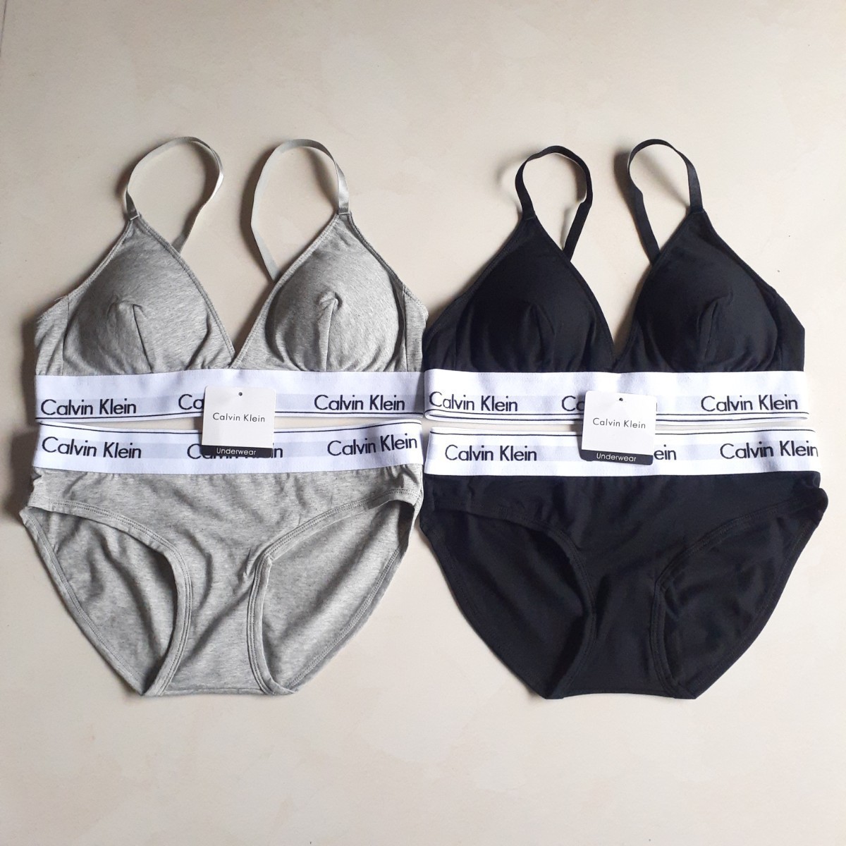 Mサイズ　カルバンクライン　ブラ&ショーツセット　上下セット　グレーとブラックセット　下着 Calvin klein CK 新品未使用_画像1