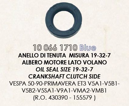 RMS 10066 1710 社外 オイルシール 19-32-7　青(エタノール対応) ベスパ V50SV100/ET3(前期) フライホイール側_画像1