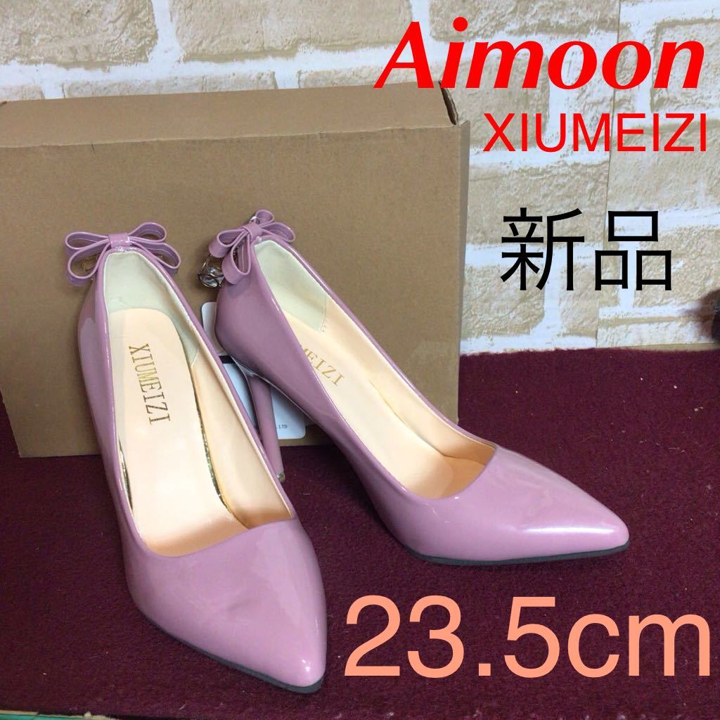 【売り切り!送料無料!】A-337 Aimoon!XIUMEIZI!パンプス!23.5cm!ピンク!ハイヒール!リボン!かわいい!装飾付!新品!箱付!_画像1