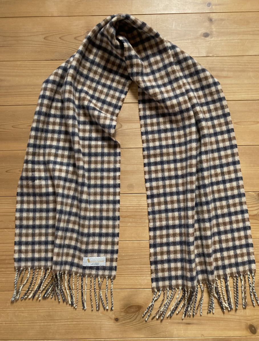 イギリス製【カシミヤ100%】Aquascutum タータンチェック マフラー クラブチェック アクアスキュータム カシミア ベージュ ブラウン 英国製_画像5