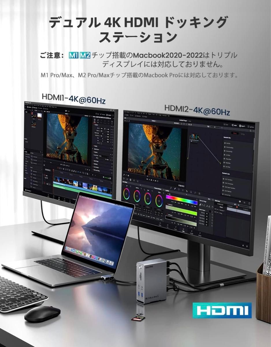 GIISSMO Macbook Pro/Air専用 14-IN-2 ドッキングステーション Type c Dock 3画面モード