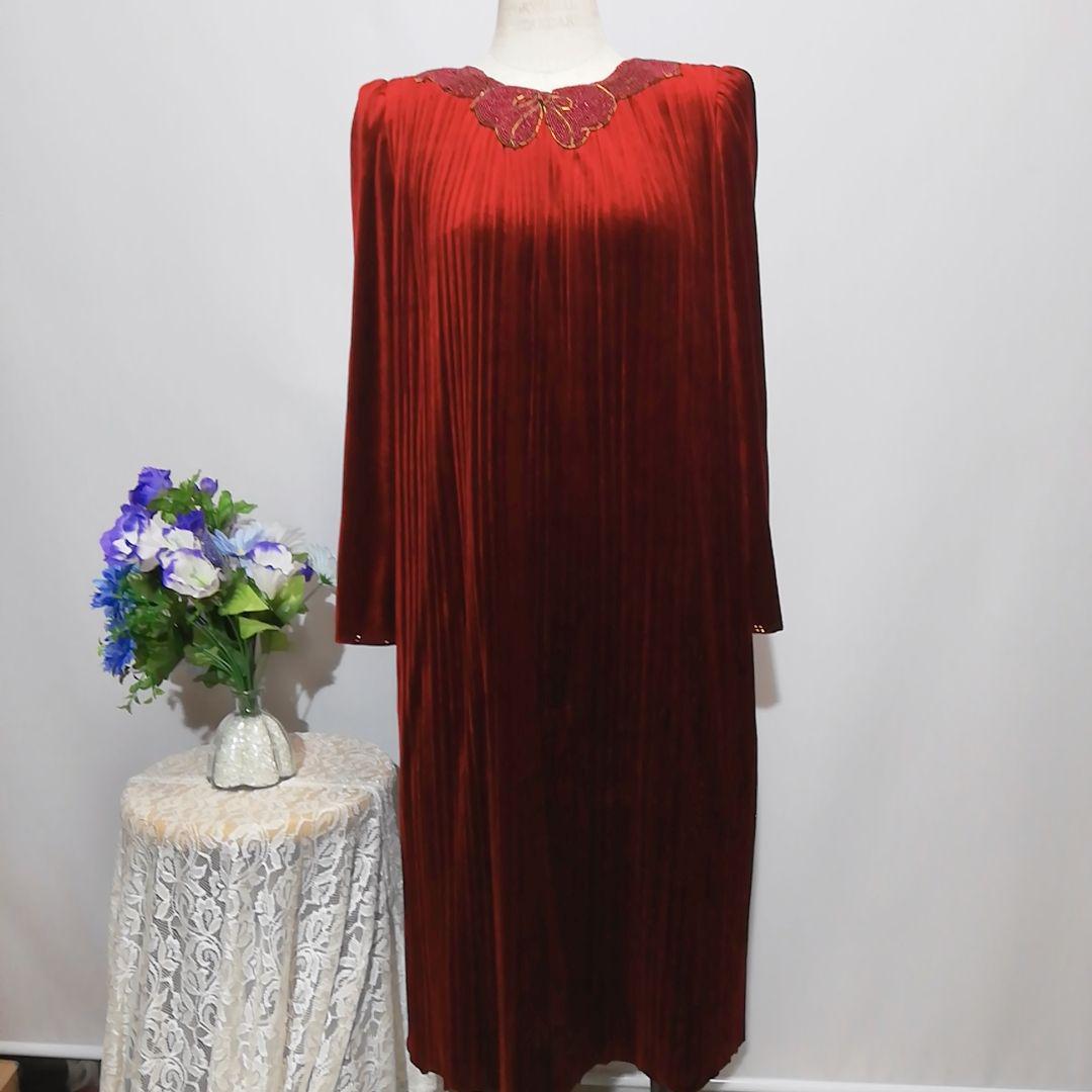 プレジール　極上美品　ドレス　ワンピース　パーティー　ワインレッド色系　М相当_画像6