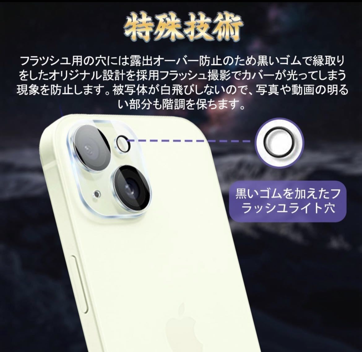 iPhone15用 1枚入り　カメラ レンズ 保護カバー　カメラフィルム 9H 高硬度　貼り付け簡単　衝撃吸収　送料無料　新品_画像2