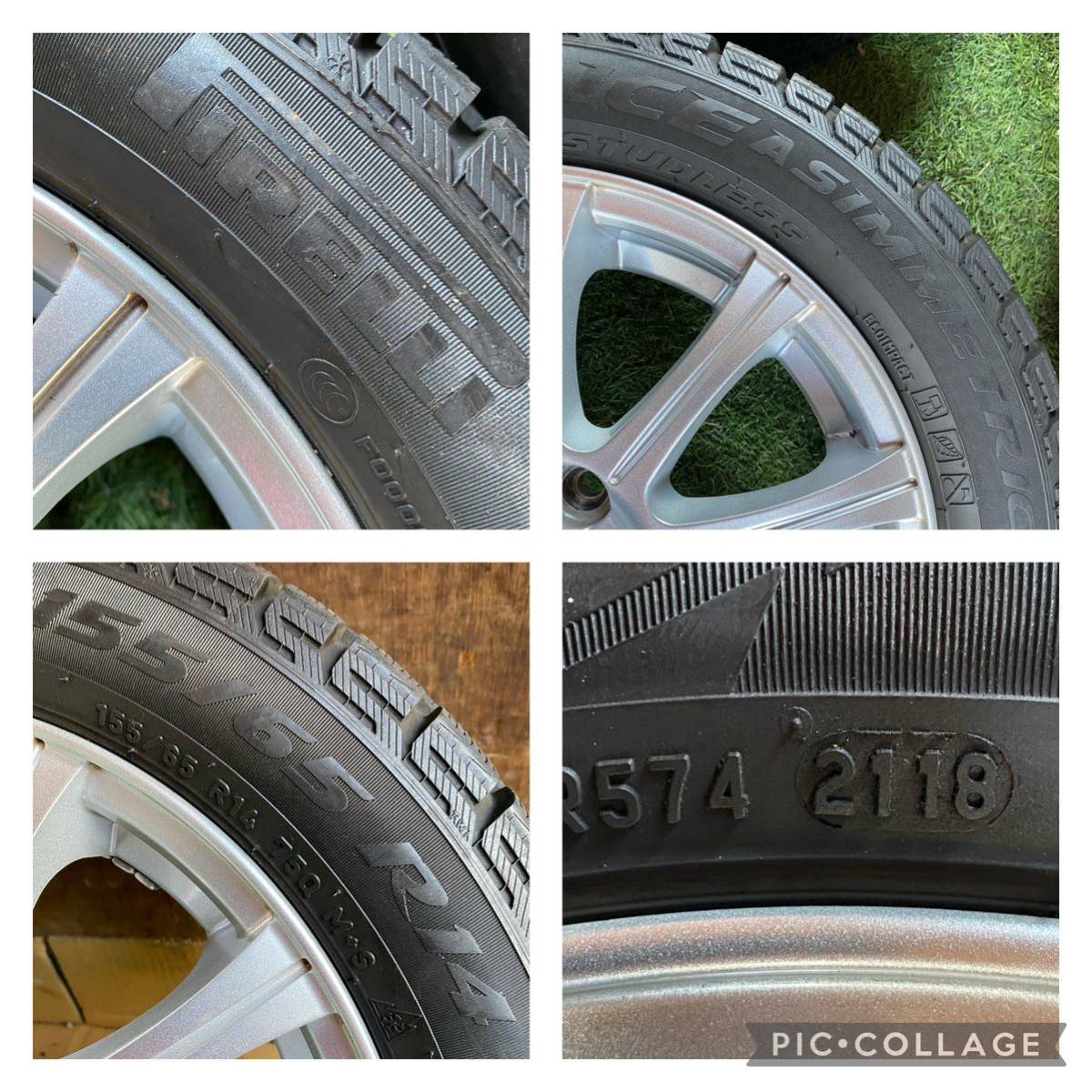 美品　155/65R14 75Q PIRELLI スタッドレス バリ山4本セット　14x4.5J ET 45 PCD 4Hx100 ハブ系やく73mm_画像10